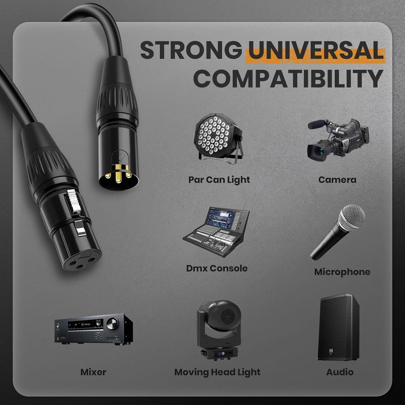 Czgor DMX Cable 10ft 8 Pack, Flexible 3 Pin Gold-Plated XLR Male to Female Cables Wire for Stage Lighting Signal XLR Connection Compatible with Microphone, Stage Light, Par Lights Input & Output - Image 5